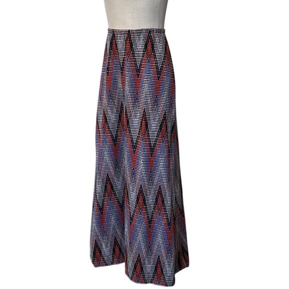 Vintage Orange Blue Chevron A Line Maxi Skirt Women Sz Small 70s Disco Mod Artsy - Picture 16 of 16